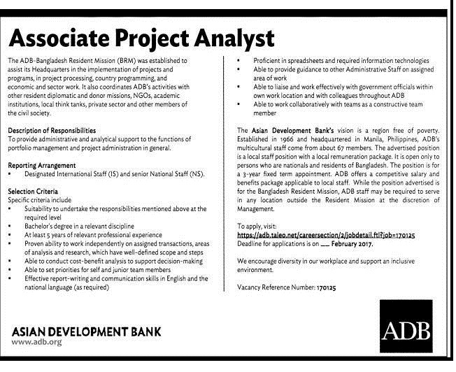 Asian Development Bank Job Circular On January 2017