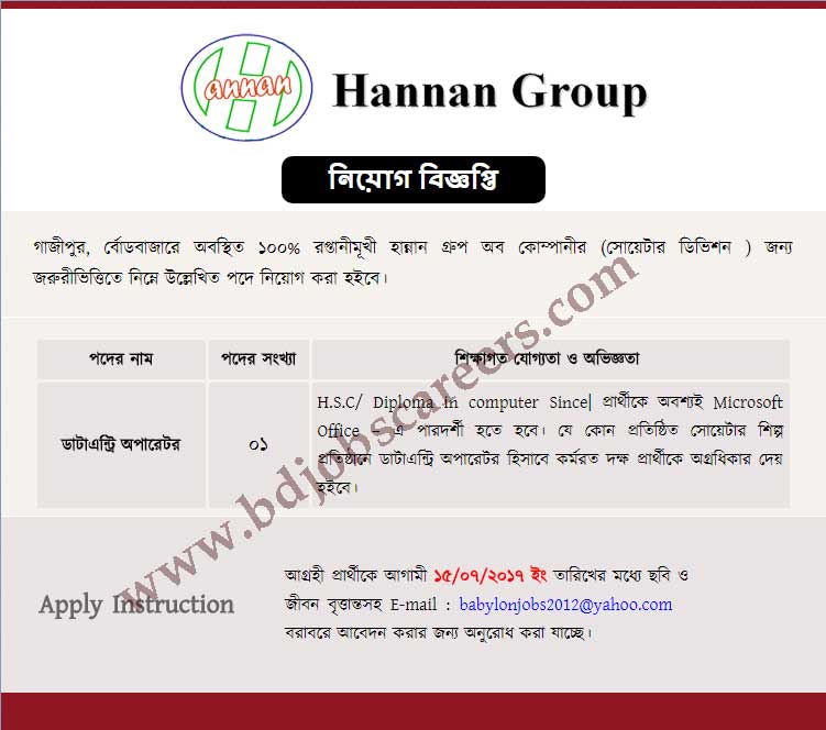 Hannam Group Job Circular 2017