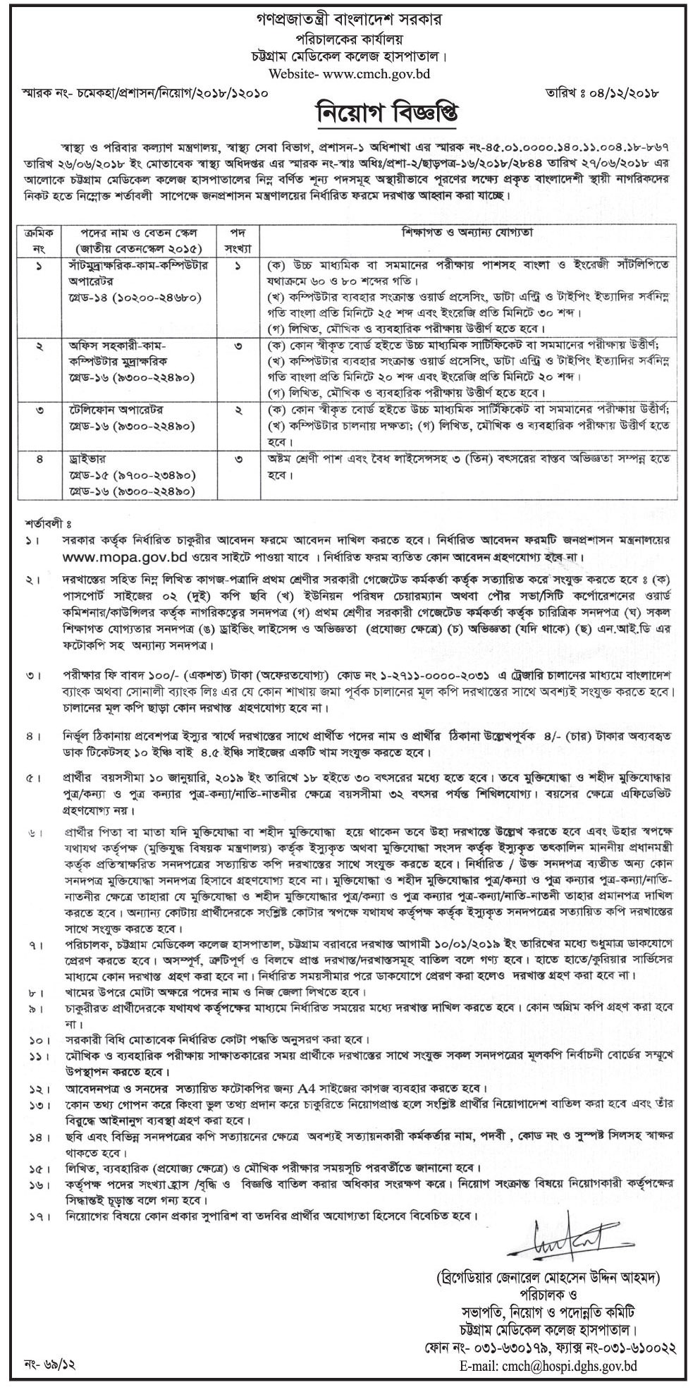 Chittagong Medical College Job Circular 2019