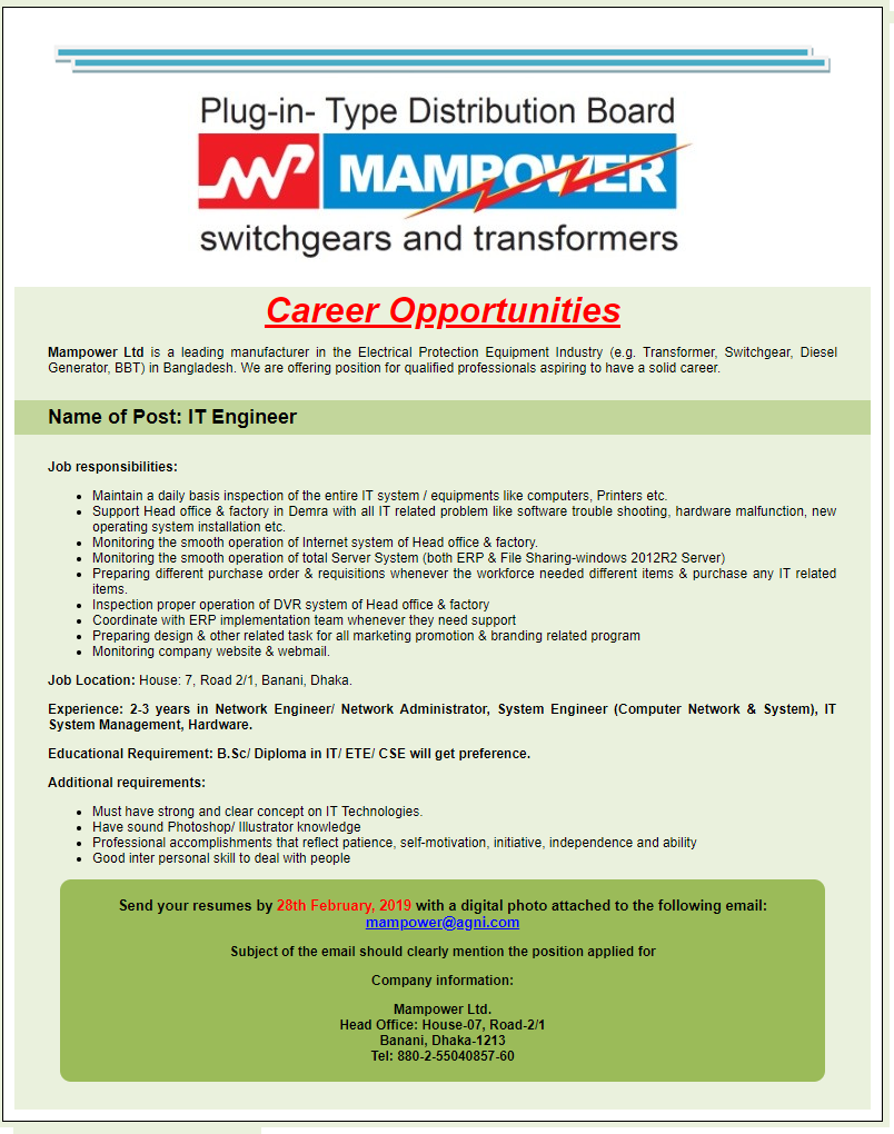 Mampower Limited Job Circular 2019
