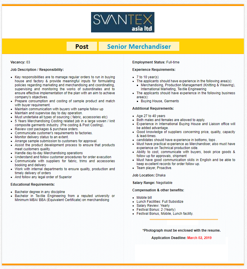 Svantex Asia Ltd Job Circular 2019
