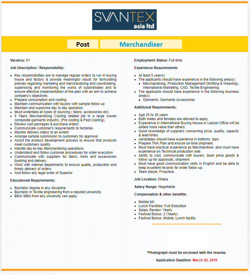 Svantex Asia Ltd Job Circular 2019