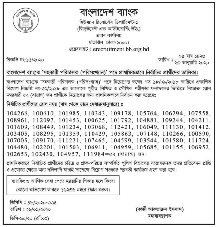 Bangladesh Bank Exam Result 2020