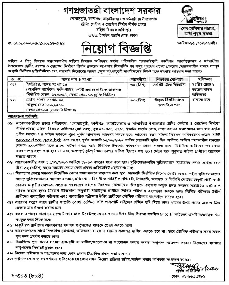 Women and Children Affairs Job Circular 2020