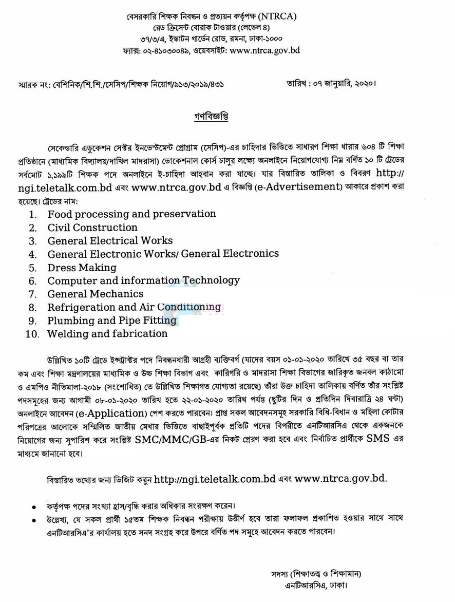 NGI Teletalk Circular Notice 2020