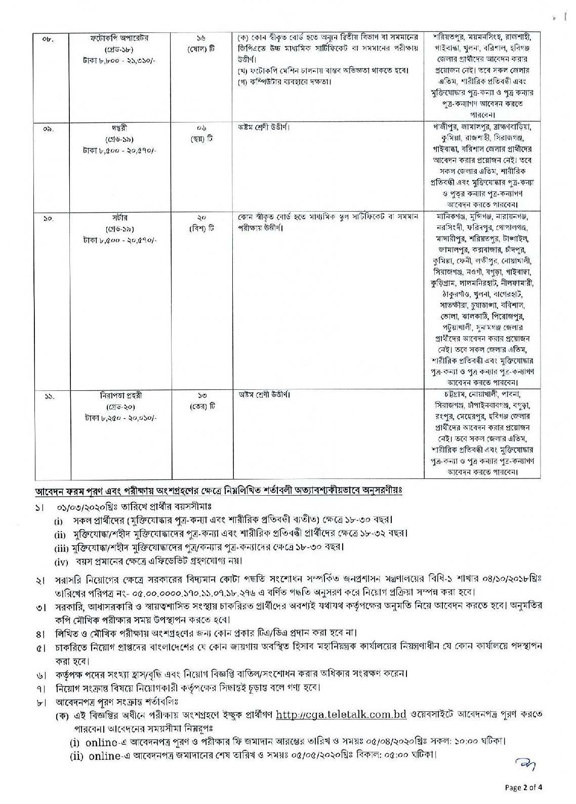 Office of the Controller General of Accounts Job Circular 2020-1